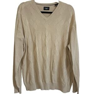 Haggar Men’s V Neck Vintage Argyle Tan Sweater Long Sleeve Large Pullover cotton
